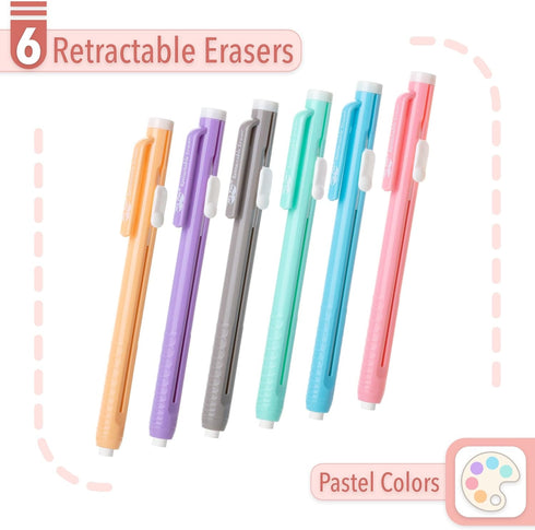 Mr. Pen Retractable Mechanical Eraser Pen, Pack of 6, Pencil Eraser in Pastel Colors for Artists and Students