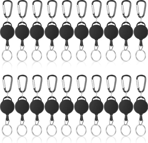 Heavy-Duty Retractable Key Chain ID Badge Holder Reel Clip with Nylon Rope and Metal Buckle for Carrying Keys, Black