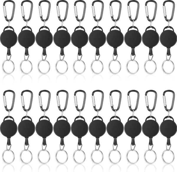 Heavy-Duty Retractable Key Chain ID Badge Holder Reel Clip with Nylon Rope and Metal Buckle for Carrying Keys, Black