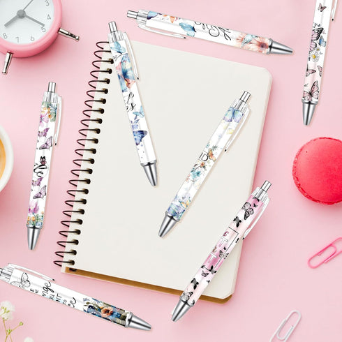 Butterfly Print Ballpoint Pens, 24PCS Kawaii Butterfly Pens Set, Retractable Positive Affirmation Pens for Office