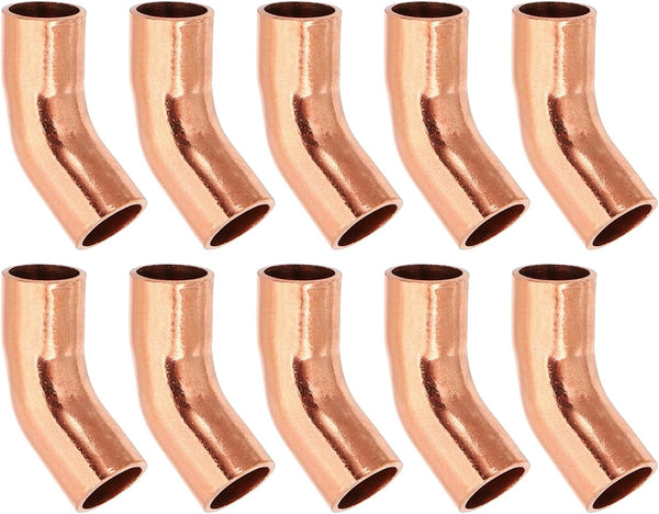 PATIKIL 1/4" ID 0.8mm Thick Elbow Copper Fitting, 5pcs 99.9% Pure Copper 45 Degree Pipe Fitting