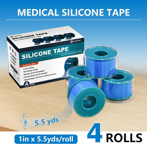 1" 5.46 4 Ceeport Soft Silicone Tape for Skin, x Yards, Rolls Medical Adhesive Tape, Easy to Tear Pre-Cut Waterproof