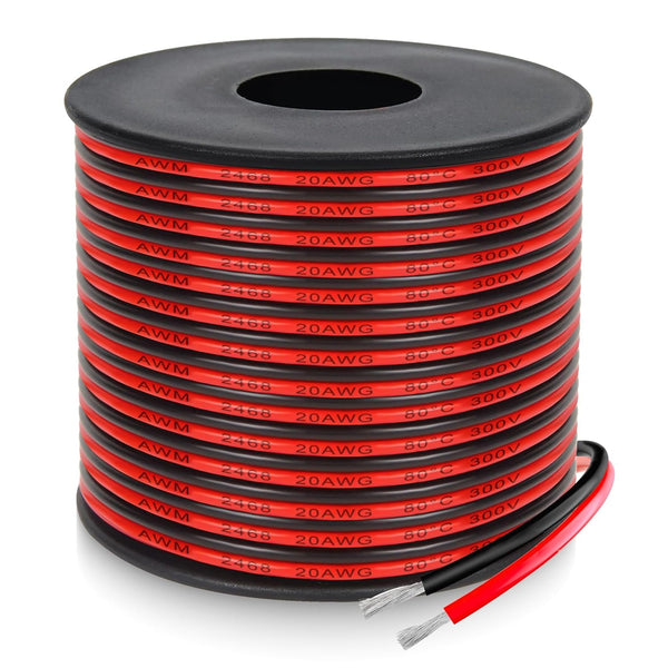 Mziklr 20 Gauge 2 Conductor PVC Tinned Copper Electrical Wires, 98.4FT/30M Red and