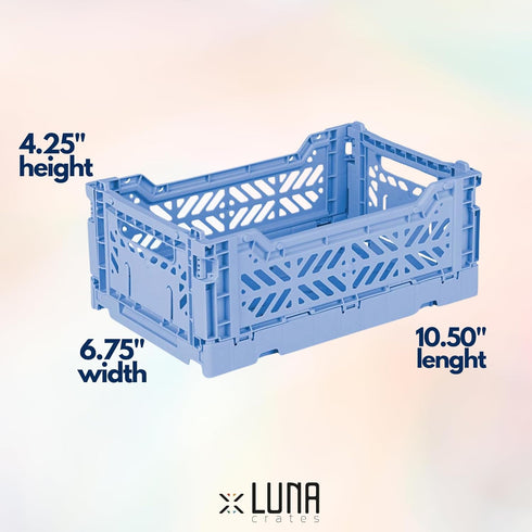 Collapsible Storage Box, Foldable Crate Organizer Bin with Handle, Stackable for Home Organization (Navy-Blue-Gray)