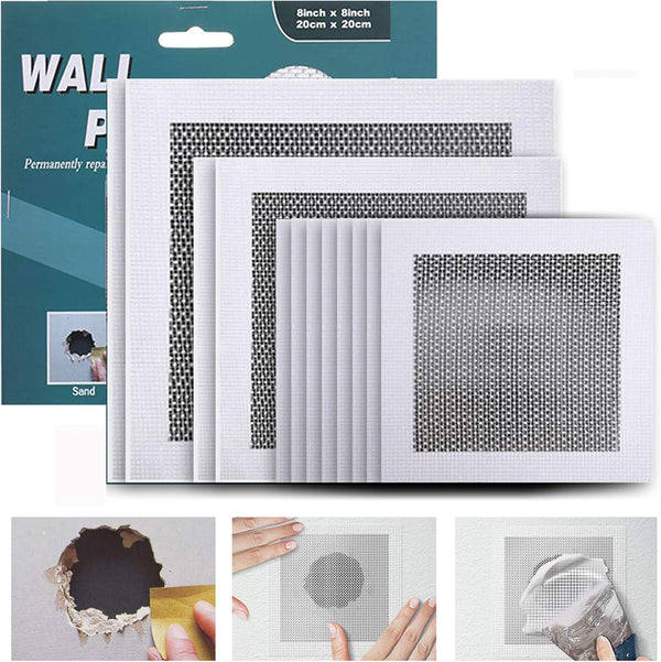Drywall Repair Kit 12 Pieces Aluminum Wall Patch with 4/6/8 inch Fiber Mesh Over Galvanized Plate