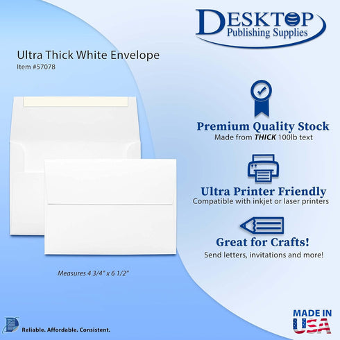 Ultra Thick White A6 Envelopes - Durable Heavyweight Envelopes for Invitations & Greeting Cards (50 Envelopes)