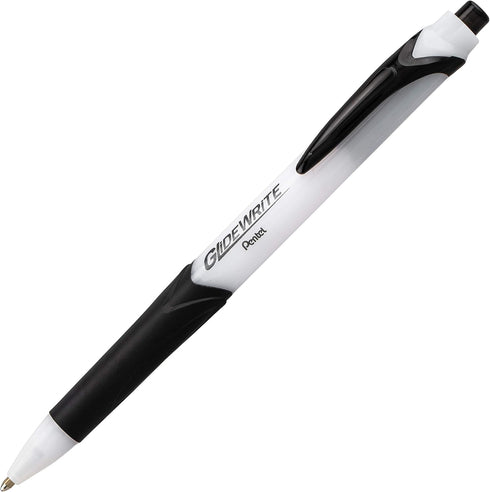 Pentel GlideWrite Ballpoint Pens, Bulk Pack of 12 BLACK Ink Pens, 1.0mm Retractable Barrel Design