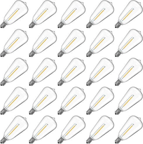 ST38 LED String Light Bulbs, 1W Equivalent to 7W Incandescent, Shatterproof E12 Base, Warm White, 25 Pack