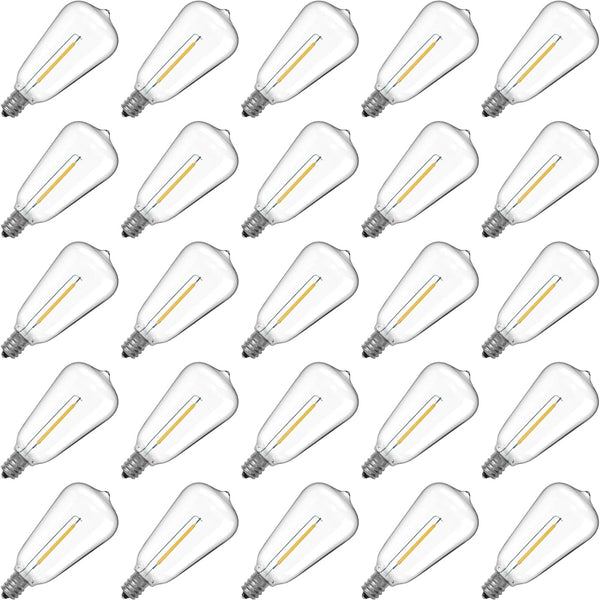 ST38 LED String Light Bulbs, 1W Equivalent to 7W Incandescent, Shatterproof E12 Base, Warm White, 25 Pack