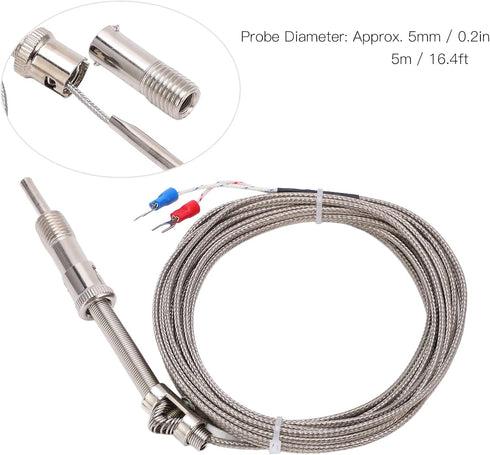 K Type Thermocouple Probe, Shielded Wire Probe for Industrial Temperature Sensing (5m)