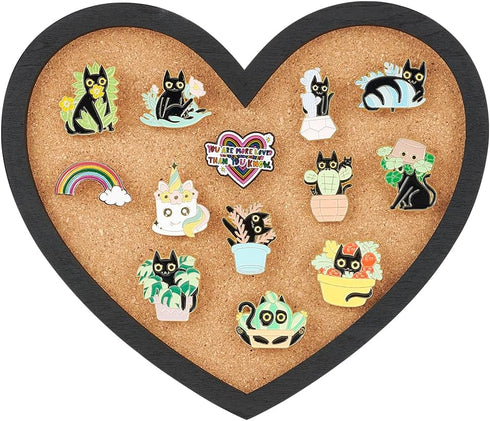 BENECREAT Heart Cork Board, 0.8" Thick Wall Mounted Bulletin Display Board for Brooch Pin Storage, 8x6.7" Home Decor