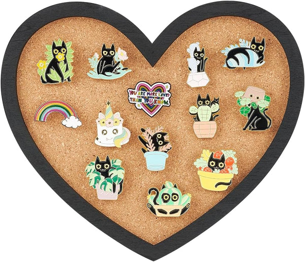 BENECREAT Heart Cork Board, 0.8" Thick Wall Mounted Bulletin Display Board for Brooch Pin Storage, 8x6.7" Home Decor