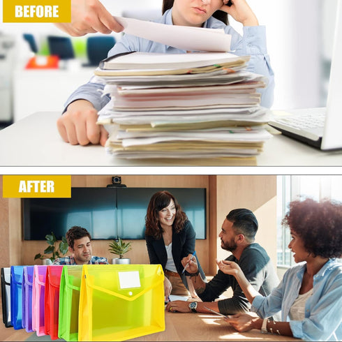 Plastic File Folders, 10 Pcs A4 Expandable Waterproof Pouch Envelopes with Snap Closure for Office/Business/School