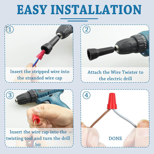 Wire Twisting Tool, Spin Twist Wire Connector Socket for Drill and Wire Connector Driver with 1/4" Chuck