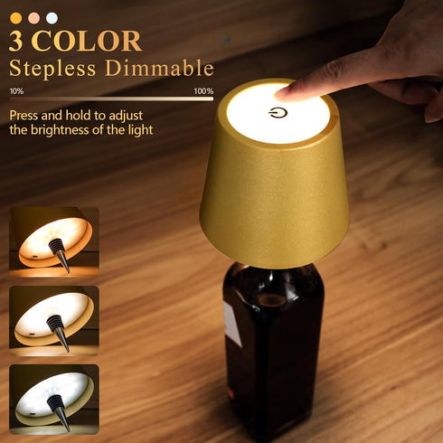 2 Pack 2026 3 Dimming Wine Bottle Lamps, New Color Rechargeable Wireless Bottle Lamps, Bottle Lamp Kit for Liquor