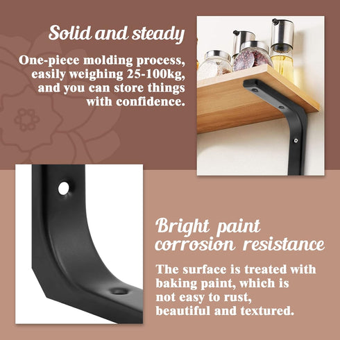 HARSKIYER 4pcs 10 8 Inch Black Metal Shelf Support Angle L Brackets, x Wall Mounted Floating Shelf Brackets Heavy Duty