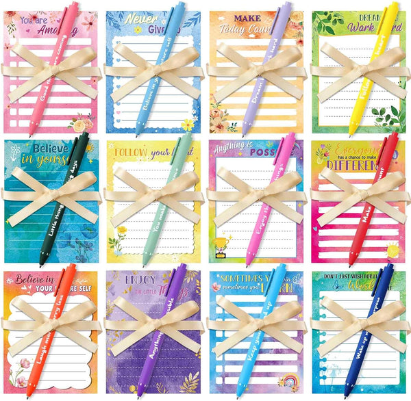 Yeaqee 12 Set Employee Appreciation Gifts, Empowering Sticky Notepads, Pens, Ribbons for Students Colleague Office