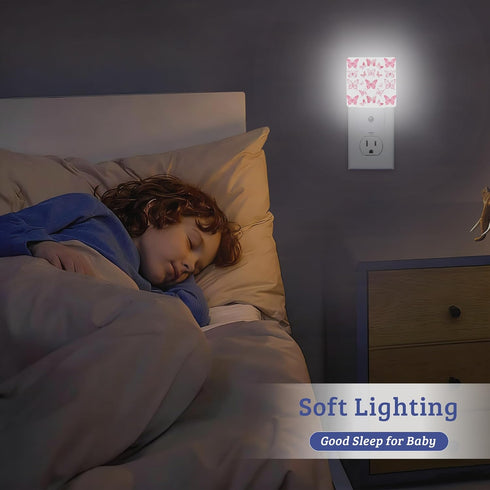 Pink Butterfly Night Light Plug Into Wall with Dusk to Dawn Sensor Wall Lamp, LED Nightlights for Bedroom, Bathroom