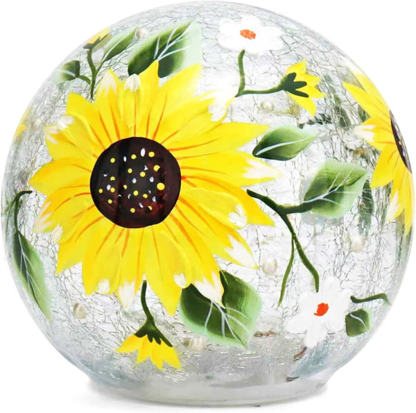 Crackle Glass Ball Lamp, Glass Lighted Globe, Hand-Painted LED Sphere Lamp, Battery