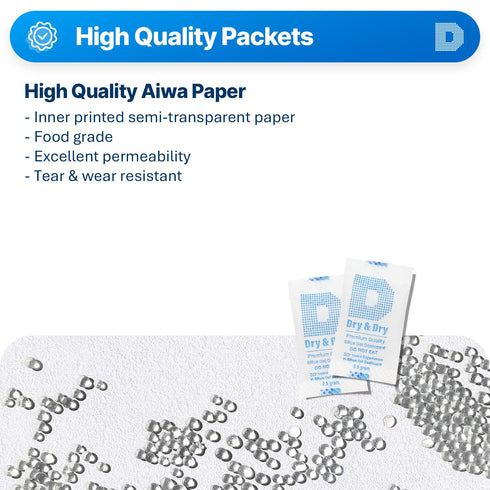 Dry & Dry Pure & Safe Silica Gel Packets, Food Safe Moisture Absorbers - White - 0.5 Gram (150 Pack)
