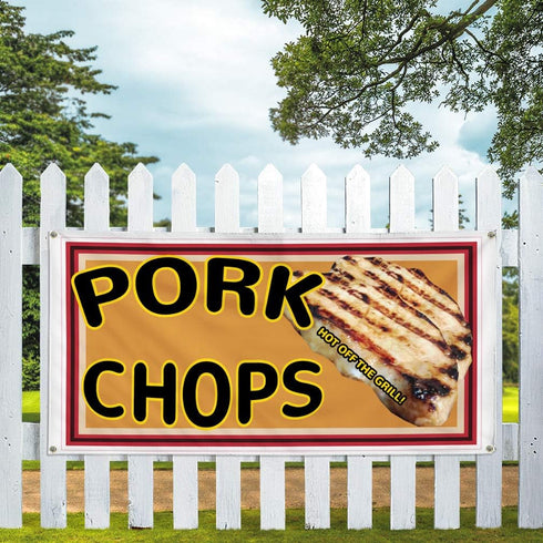 Fastasticdeals 4 Grommets 24x36Inches Vinyl Banner Multiple Sizes Pork Chops Restaurant Cafe Bar Restaurant & Food