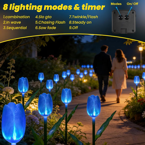 X-GiftKey 6PACKS Garden Gifts for Mother Day Decorations - Cute Artificial Tulip Blue Flower with Outdoor Path Lights