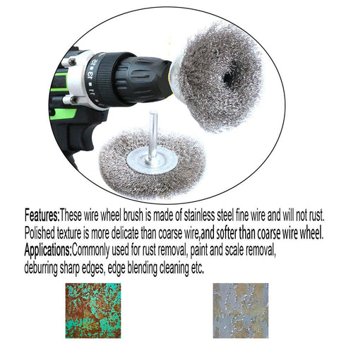 Stainless Steel Wire Wheel Brush Kit & Crimped Cup Brush for Drill, 0.0059 Inch Fine Wire, 7pcs
