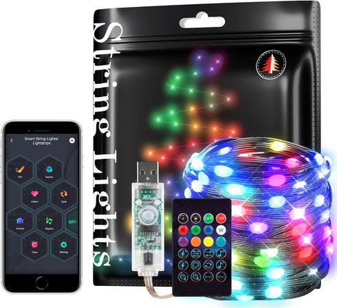 BTF-LIGHTING RGB IC WS2812B Smart Fairy Light String, 32.8FT, 100 Pixel, Bluetooth Music Control for Christmas