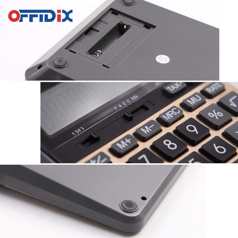 OFFIDIX Desktop Calculator, 12 Digit Large LCD Display, Solar Battery Dual Power, Business Calculator for Office