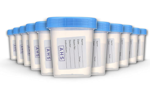 AHS American Hospital Supply Sterile Urine Cups with Lids | Single-Use Specimen Containers, 4 Oz. (Pack of 10)