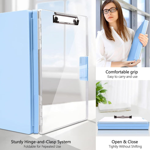 Clipboard with Storage, Heavy Duty Clip Boards 8.5x11 with 2 Storage Cases, Clear Top Panel for Office Supplies (Aqua