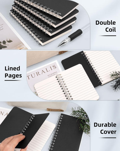 Mini Spiral Notebooks 3x5 Bulk, 30 Packs Pocket Memo Pads, Black Cardboard Cover for Home Office School (60 Sheets)