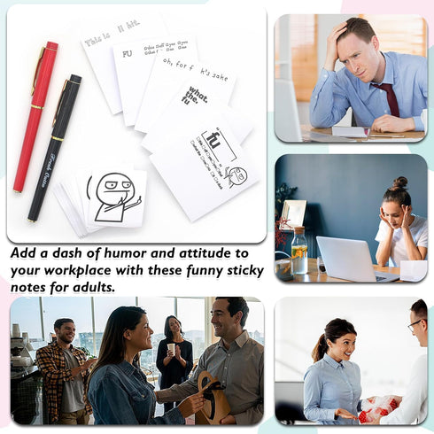 Funny Sticky Notes and Pen Set, Sassy Rude Desk Accessory Gifts for Friends, Co-Workers, Boss (5Pcs Novelty Pads)