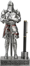 King's Guard Knight Pen Stand Statue - 9.45 Inches Silver Office Desk Organizer for Men, Top Collection Gift