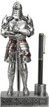 King's Guard Knight Pen Stand Statue - 9.45 Inches Silver Office Desk Organizer for Men, Top Collection Gift