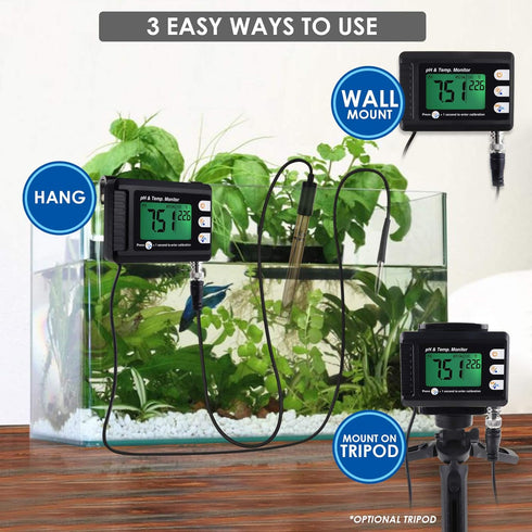 Digital Combo pH & Temperature Meter, Aquarium Thermometer with Automatic Calibration for Fish Tank & Hydroponics