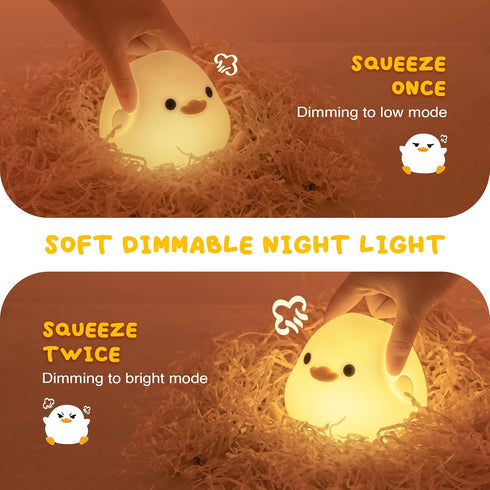 Dimmable UNEEDE LED Cute Bean Duck Night Light, DoDo Duck Silicone Nursery Night Light Squishy Rechargeable Table