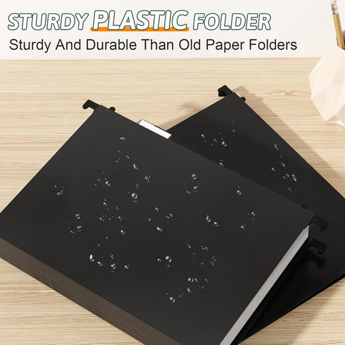 Plastic Hanging File Folder, Letter Size, 12 Pack, Reinforced with 2 Inch Expansion, Black