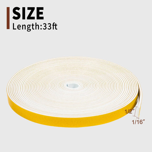 Yotache White Thin Weather Stripping 1/2" x 1/16, Foam Gasket Seal Tape for Window, Sliding Door Jamb, 33 Feet Long