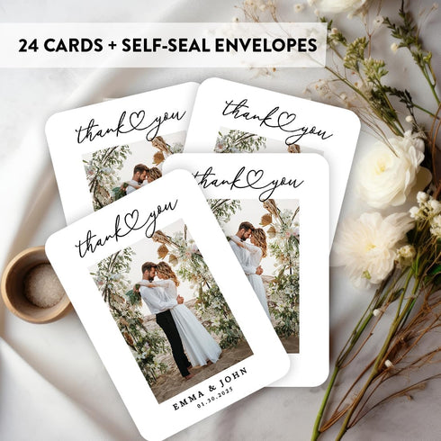 5x7-Inch 24-Pack Andaz Press Personalized Photo Wedding Thank You Cards with Envelopes, Wedding Thank You Card