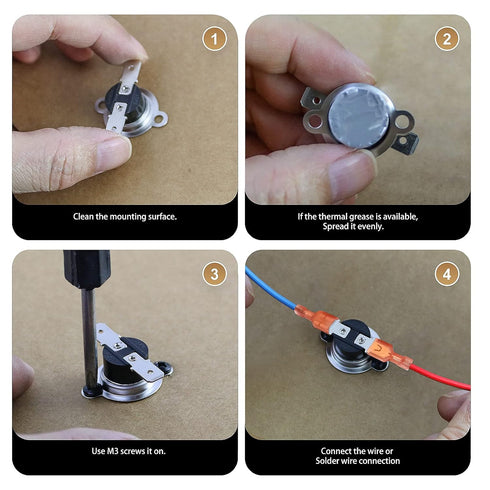 UL KSD301 Thermostat Switch Circuit, On at 70°C/158°F and Off at 55°C/131°F, Normally Open Snap Disc Thermal Switch, 2