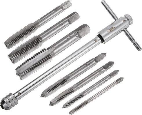 T-Handle Ratchet Tap Wrench + Metric Tap Set, 7pcs M3 M4 M5 M6 M8 M10 M12 Thread Taps