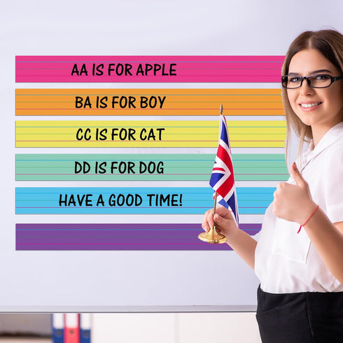Faccito 120 Pack Sentence Strips, 3 x 36 Inch Dry Erase Ruled Rainbow Writing Strips for Classroom Office Supplies