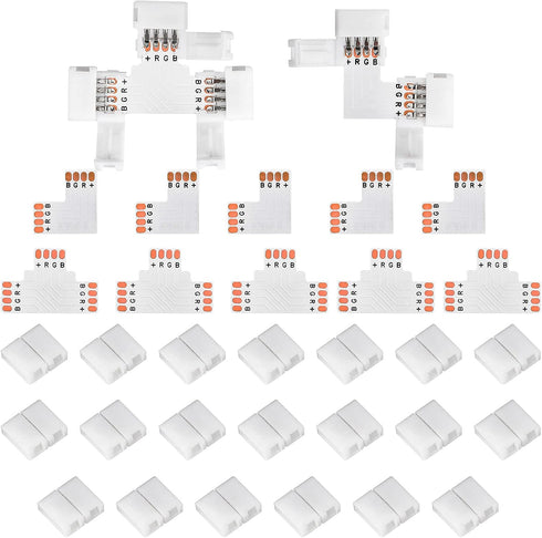 SUPERNIGHT 4Pin LED Light Connectors, 10mm Wide Right Angle Corner T-Shape Adapter for RGB Led Strip Lights