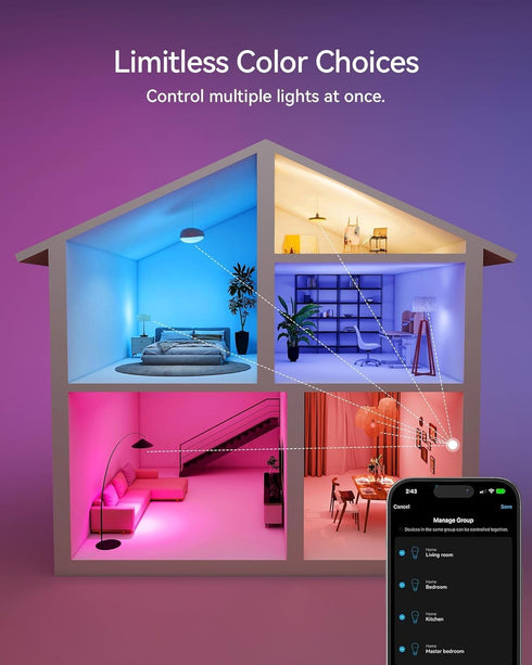 Bulbs, Bulb, A19 60W,2.4Ghz Home,16 800 Lumen,1 Pack Matter Smart Light Color Changing Light hub Required, WiFi