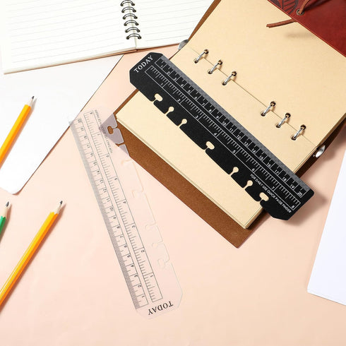 Skrfren 4 Pack A5 6 A5 Set 8.7x1.8 Inch, Holes Page Marker Ruler, Notebook Ruler Pouch Pagefinder Measuring Rulers
