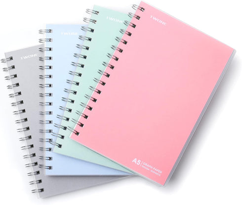 TWONE Spiral Graph Notebook with 80 Sheets/160 Square Grid Paper, 5.5 x 8.25 Inches