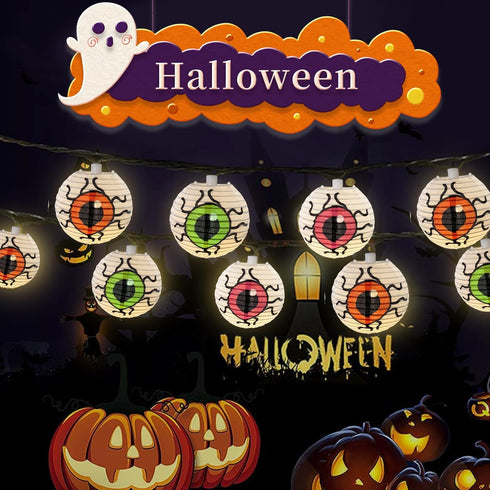 Halloween Eyeball Lantern String Lights, 8.5Ft LED Lights with 10 Novelty Eyeball Lanterns for Outdoor Decor