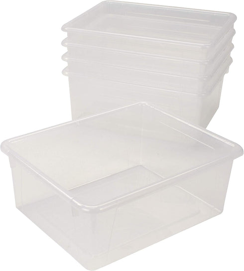 Storex 5-Pack Letter Size Deep Storage Tray – Unbreakable Clear Organizer Bin for Classroom, Office, Home