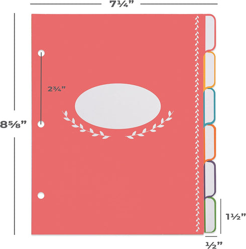 Jot & Mark Blank Recipe Binder Dividers with Tabs | Six Customizable Organizer Dividers for 8.5"x9.5" 3-Ring Binders (Rainbow) by Jot & Mark